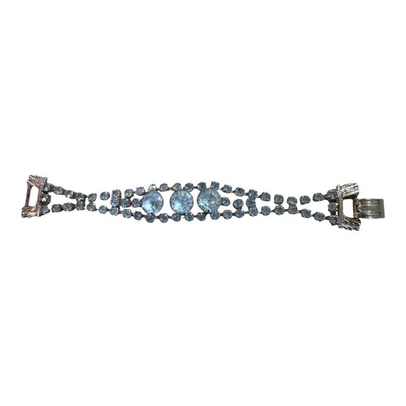 Vintage Juliana  Silver Tone Blue Glass Rhinestone Bracelet  7" Elegant Art Deco - Picture 8 of 8